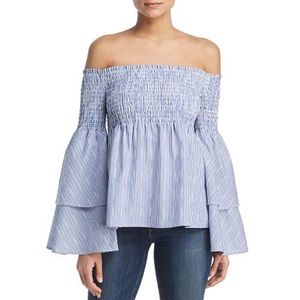 [Marled] NEW Striped Off Shoulder Flare Sleeve Top